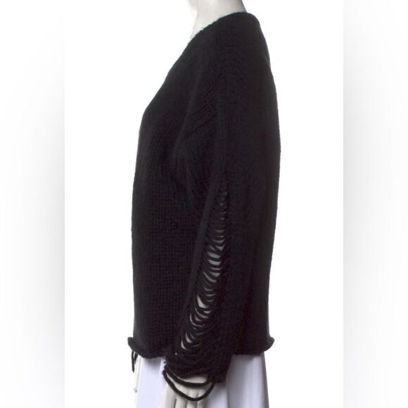 IRO black chunky knit ladder/shredded sleeve wool/alpaca/polyamide blend sweater - Picture 3 of 8
